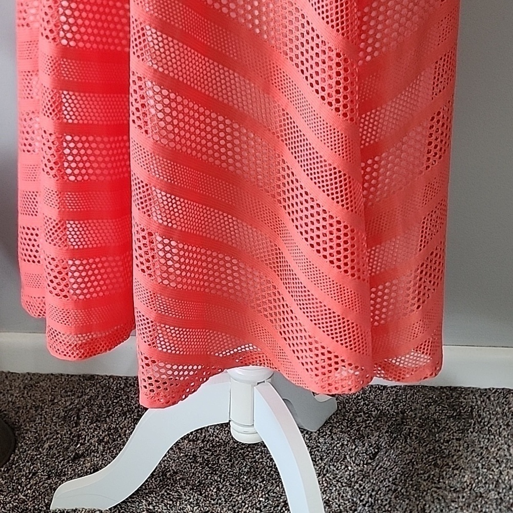 Signature by Sangria Fit and Flare Coral Color Illusion Dress - Picture 9 of 12